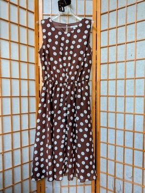 Retro Midi Polka Dot Dress + Belt | Womens sz 16W | Brown & White | DressBarn